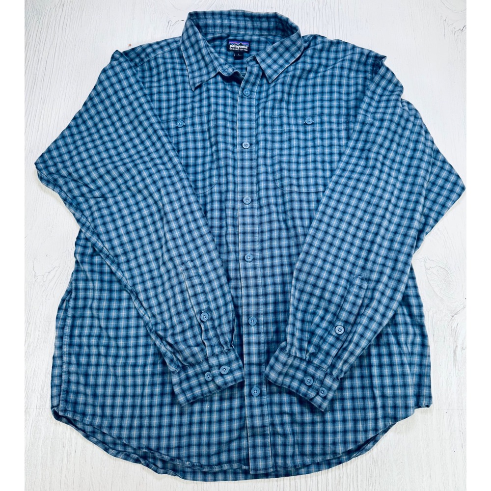 Patagonia Organic Cotton‎ Plaid Button Down Shirt Mens Large Blue 53837 FA19 - Picture 3 of 9